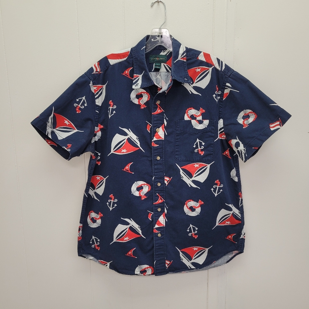J. Crew Always Nautical Short Sleeve Button Down Shirt Style# K9279